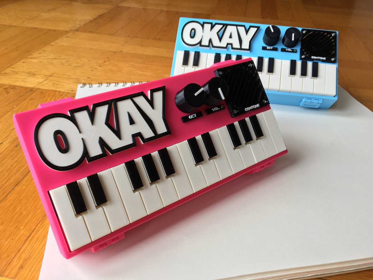 Oskitone OKAY 2 Synth in Hot Pink and Aqua Blue