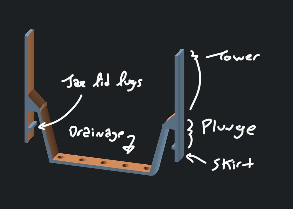 Cross section of self-watering planter design