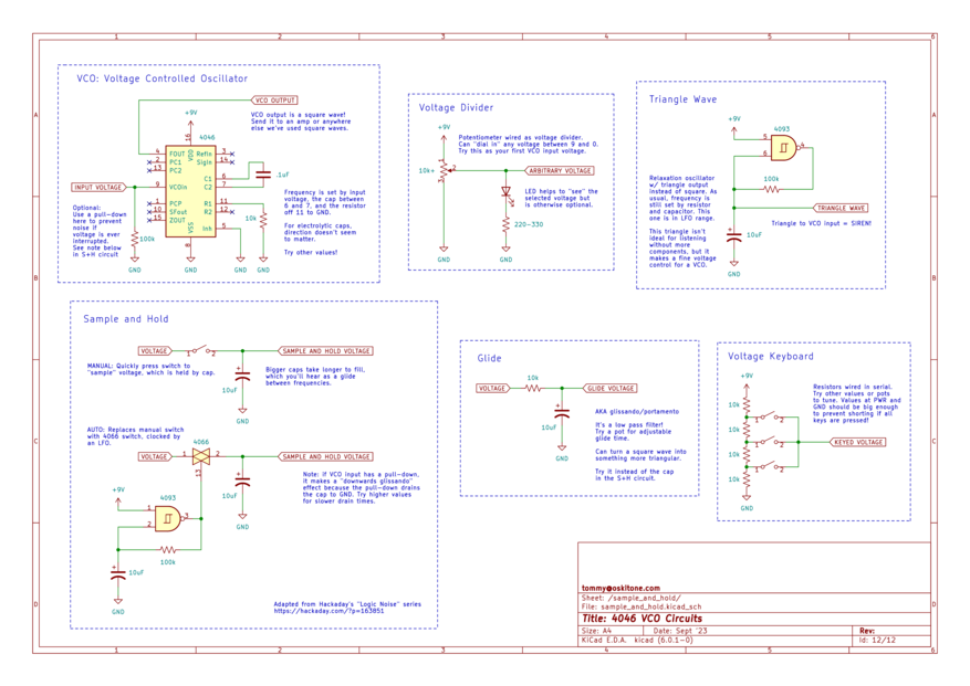 Sample and Hold schematic using the CD4093, based on work by Elliot Williams